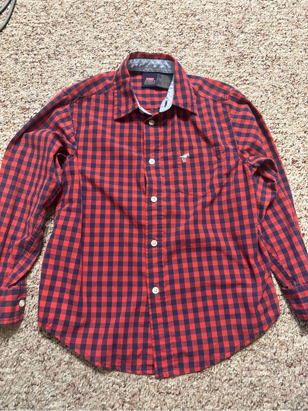 Small 6/7 Red & Navy Check Button-Down Shirt